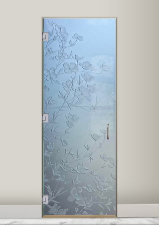 Interior Glass Door with a sandblast Frosted Glass Floral Design Custom-Designed Decorative Etched Glass