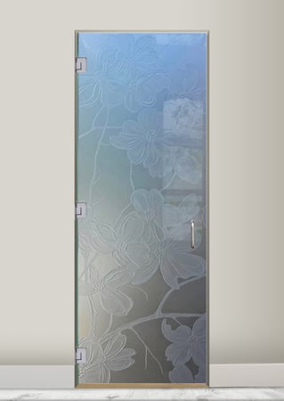 Interior Glass Door featuring a Frosted Glass Floral Design Sandblast Etched Glass Dogwood Design by Sans Soucie
