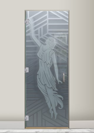 Interior Glass Door featuring Frosted Glass Design Etched Glass by Sans Soucie Art Glass with Custom Art Deco Design Everly 