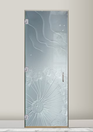 Interior Glass Door featuring Frosted Glass Design Etched Glass by Sans Soucie Art Glass with Custom Oceanic Design Fan Coral Ripples