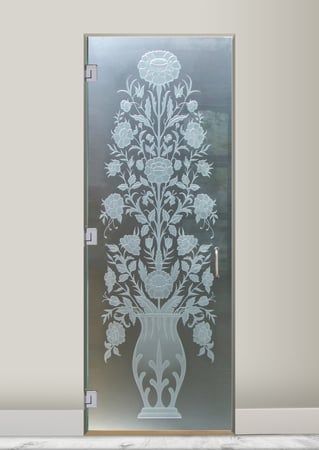 Interior Glass Door with a sandblast Frosted Glass Floral Design Custom-Designed Decorative Etched Glass