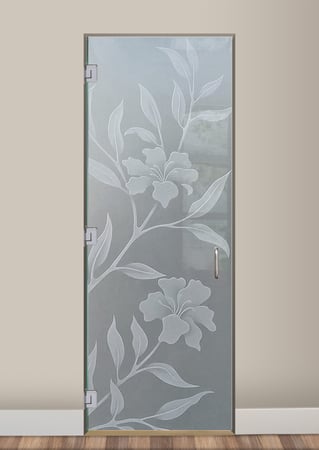 Interior Glass Door with a sandblast Frosted Glass Tropical Design Custom-Designed Decorative Etched Glass