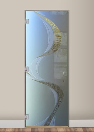 Shower Door with a Frosted Glass Ribbon Reflection  Geometric Design for Private by Sans Soucie Art Glass