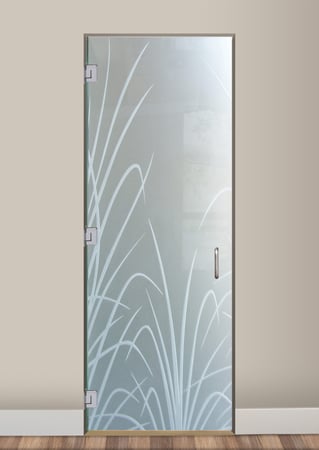 Interior Glass Door with Frosted Glass Foliage Wispy Reeds Design by Sans Soucie
