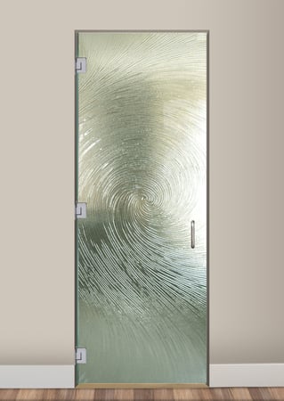 Interior Glass Door with a Frosted Glass Cast Swirls II - Cast Glass CGI Oceanwave Interior Oceanic Design for Semi-Private by Sans Soucie Art Glass