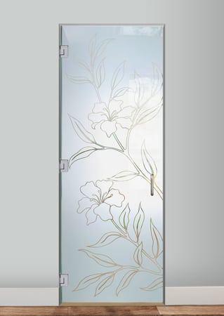 Shower Door with a sandblast Frosted Glass Tropical Design Custom-Designed Decorative Etched Glass