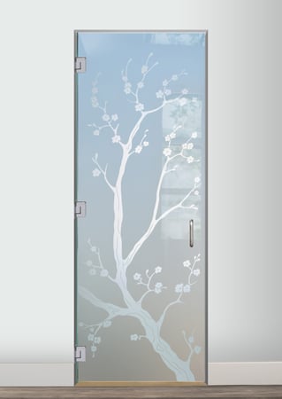 Interior Glass Door with Frosted Glass Asian Cherry Blossom Design by Sans Soucie