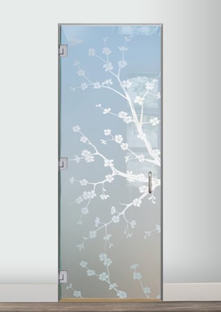 Interior Glass Door featuring Frosted Glass Design Etched Glass by Sans Soucie Art Glass with Custom Asian Design Cherry Blossom II