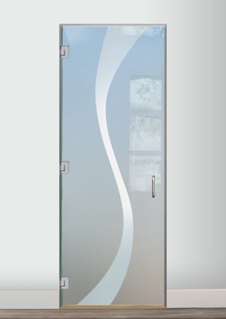 Interior Glass Door with a Frosted Glass Curvature Geometric Design for Semi-Private by Sans Soucie Art Glass