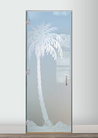 Interior Glass Door with a sandblast Frosted Glass Palm Trees Design Custom-Designed Decorative Etched Glass