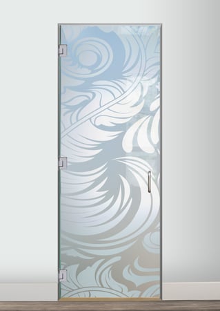 Interior Glass Door with Frosted Glass Abstract Feathers Design by Sans Soucie