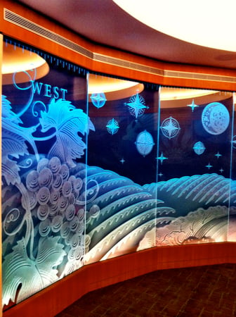 Glass Wall Art showcasing a Frosted Glass Landscapes Design with Sandblast Etched Glass Art by Sans Soucie CHOC Hospital Design
