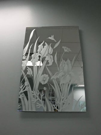 Glass Wall Art with Frosted Glass Floral Iris Poppy Design by Sans Soucie