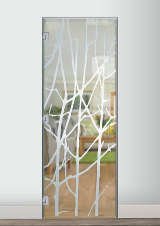 Interior Glass Door with a sandblast Frosted Glass Trees Design Custom-Designed Decorative Etched Glass