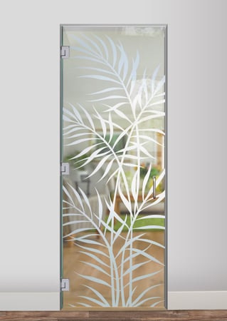 Interior Glass Door with a sandblast Frosted Glass Tropical Design Custom-Designed Decorative Etched Glass