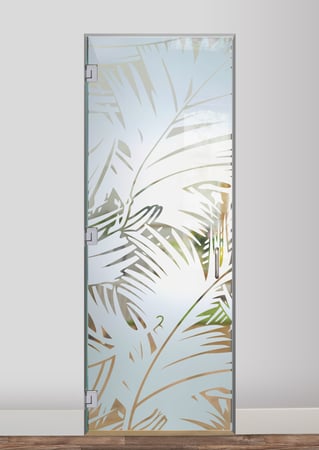 Interior Glass Door featuring a Frosted Glass Tropical Design Sandblast Etched Glass Fronds Design by Sans Soucie