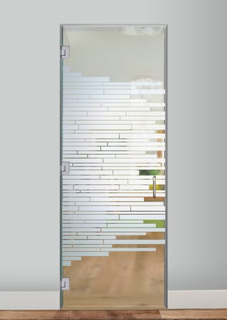 Interior Glass Door featuring Frosted Glass Design Etched Glass by Sans Soucie Art Glass with Custom Geometric Design Mosaics Horizontal