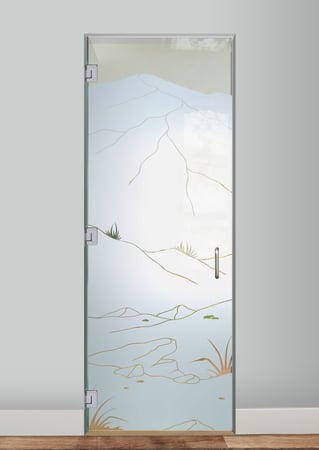 Interior Glass Door with Frosted Glass Desert Mountains Foliage Design by Sans Soucie
