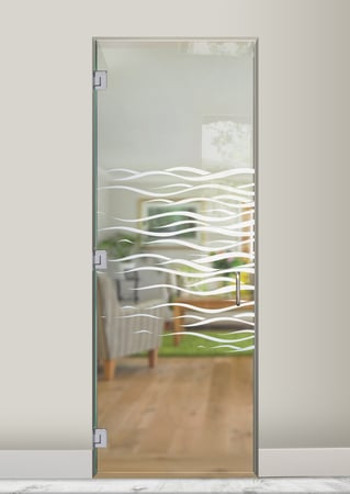 Interior Glass Door showcasing a Frosted Glass Geometric Design with Sandblast Etched Glass Art by Sans Soucie Streaming Wave Tips Design