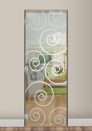 Interior Glass Door with a Frosted Glass Swirls Geometric Design for Semi-Private by Sans Soucie Art Glass