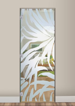 Interior Glass Door featuring a Frosted Glass Tropical Design Sandblast Etched Glass Tropical Breeze Design by Sans Soucie