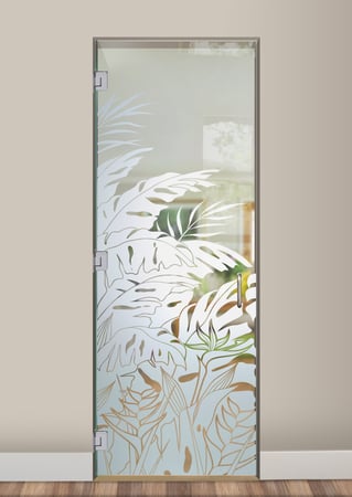 Interior Glass Door with a Frosted Glass Tropical Paradise Tropical Design for Semi-Private by Sans Soucie Art Glass