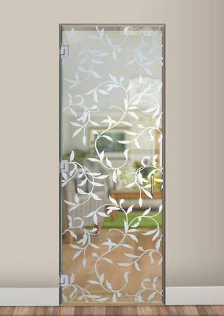 Interior Glass Door featuring a Frosted Glass Foliage Design Sandblast Etched Glass Vines Design by Sans Soucie