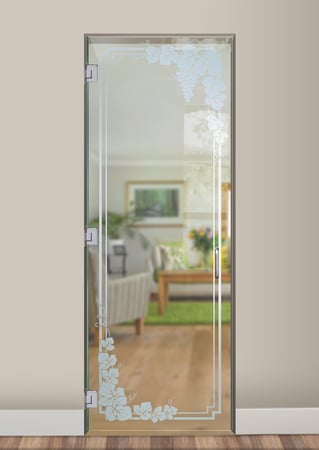 Interior Glass Door featuring a Frosted Glass Grapes & Ivy Design Sandblast Etched Glass Vineyard Grapes Garland Design by Sans Soucie