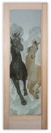 Pantry Door featuring Frosted Glass Design Etched Glass by Sans Soucie Art Glass with Custom Western Design Stallions