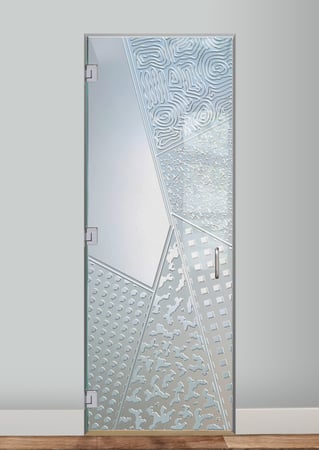 Interior Glass Door showcasing a Frosted Glass Geometric Design with Sandblast Etched Glass Art by Sans Soucie Matrix Angles Design
