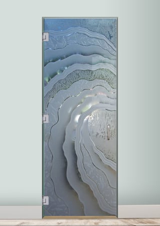 Shower Door with a sandblast Frosted Glass Oceanic Design Custom-Designed Decorative Etched Glass