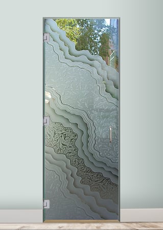 Interior Glass Door with a sandblast Frosted Glass Abstract Design Custom-Designed Decorative Etched Glass