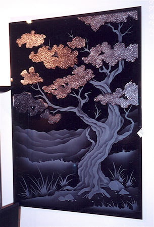 Glass Wall Art with Frosted Glass Asian Bonsai Black Design by Sans Soucie