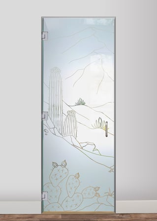 Interior Glass Door with a sandblast Frosted Glass Desert Design Custom-Designed Decorative Etched Glass