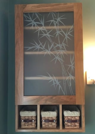 Cabinet Glass with a Frosted Glass Bamboo Forest Asian Design for Private by Sans Soucie Art Glass
