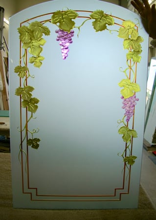 Window with a sandblast Frosted Glass Grapes & Ivy Design Custom-Designed Decorative Etched Glass