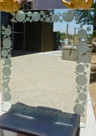 Decorative Mirror with a sandblast Frosted Glass Borders Design Custom-Designed Decorative Etched Glass