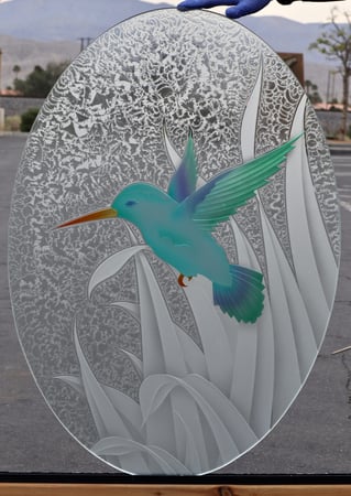 Window with a sandblast Frosted Glass Wildlife Design Custom-Designed Decorative Etched Glass