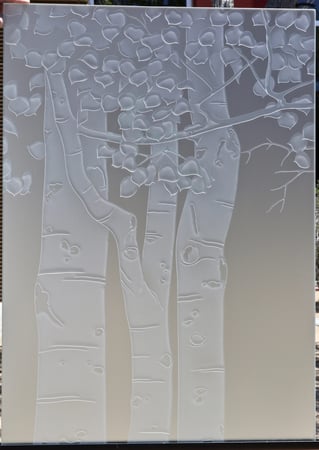 Partition featuring a Frosted Glass Trees Design Sandblast Etched Glass Birch Design by Sans Soucie