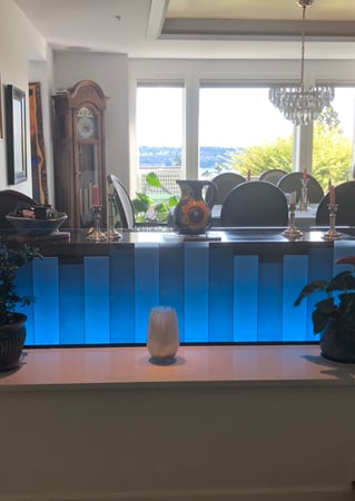 Edge Lit Glass with Frosted Glass Geometric Towers Design by Sans Soucie