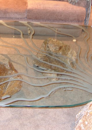 Glass Coffee Table with sandblast Frosted Glass Design Art Glass Featuring Sandblast Etched Glass by Sans Soucie