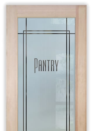 Pantry Door featuring a Frosted Glass Geometric Design Sandblast Etched Glass Ultra Pantry Design by Sans Soucie