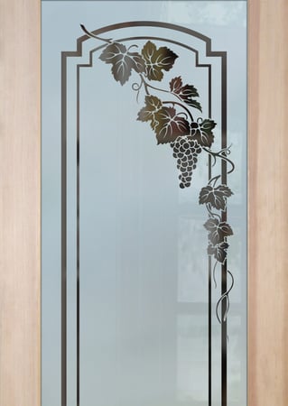 Pantry Door with a sandblast Frosted Glass Grapes & Ivy Design Custom-Designed Decorative Etched Glass