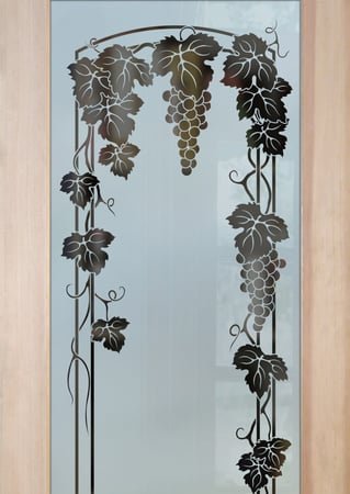 Pantry Door with a sandblast Frosted Glass Grapes & Ivy Design Custom-Designed Decorative Etched Glass
