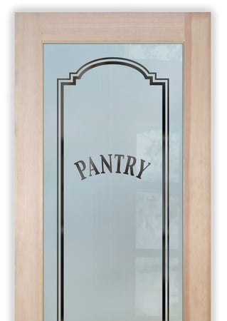 Pantry Door with a sandblast Frosted Glass Geometric Design Custom-Designed Decorative Etched Glass