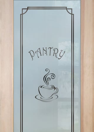 Pantry Door featuring a Frosted Glass Whimsical Design Sandblast Etched Glass Espresso Design by Sans Soucie