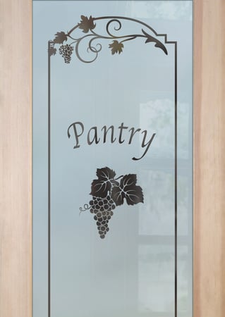 Pantry Door featuring a Frosted Glass Grapes & Ivy Design Sandblast Etched Glass Grape Cluster Grape Ivy Design by Sans Soucie