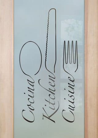 Pantry Door with a sandblast Frosted Glass Traditional Design Custom-Designed Decorative Etched Glass