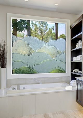 Window with a sandblast Frosted Glass Abstract Design Custom-Designed Decorative Etched Glass
