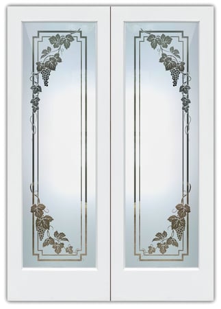 Pantry Door featuring a Frosted Glass Grapes & Ivy Design Sandblast Etched Glass Vineyard Grapes Cascade Pair Design by Sans Soucie